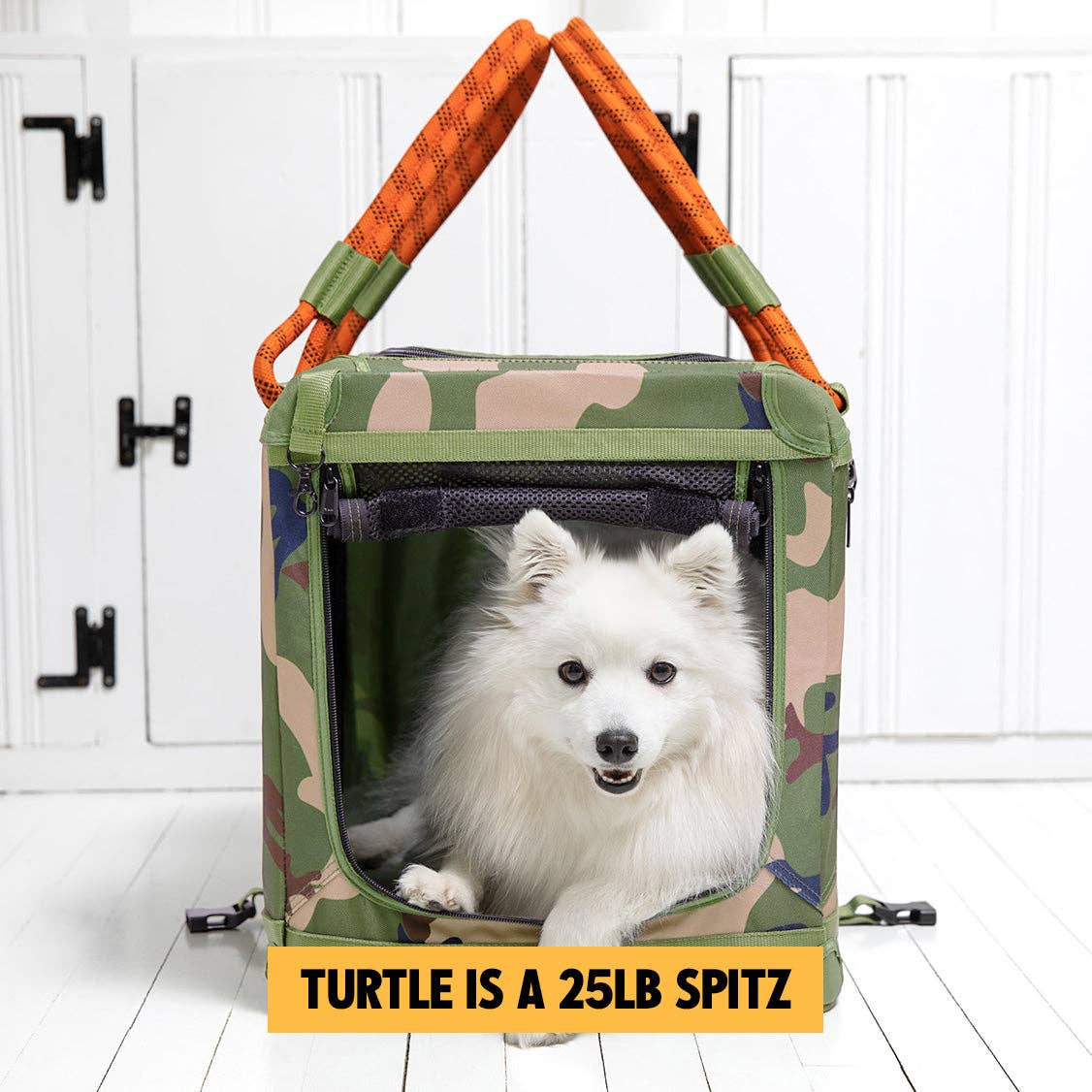 ROVERLUND - AWAY-WE-GO PET CRATE: CAMO / ORANGE / SMALL - UP TO 25LBS